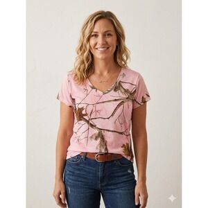 Realtree Xtra Colors Pink Camo V-Neck Shirt Womens XL 16-18 Hunting Outdoor NWOT